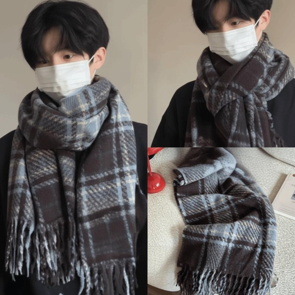 Tassel Winter Cashmere Scarves Pashmina Long Shawl Simple Plaid Wool Scarf  Student