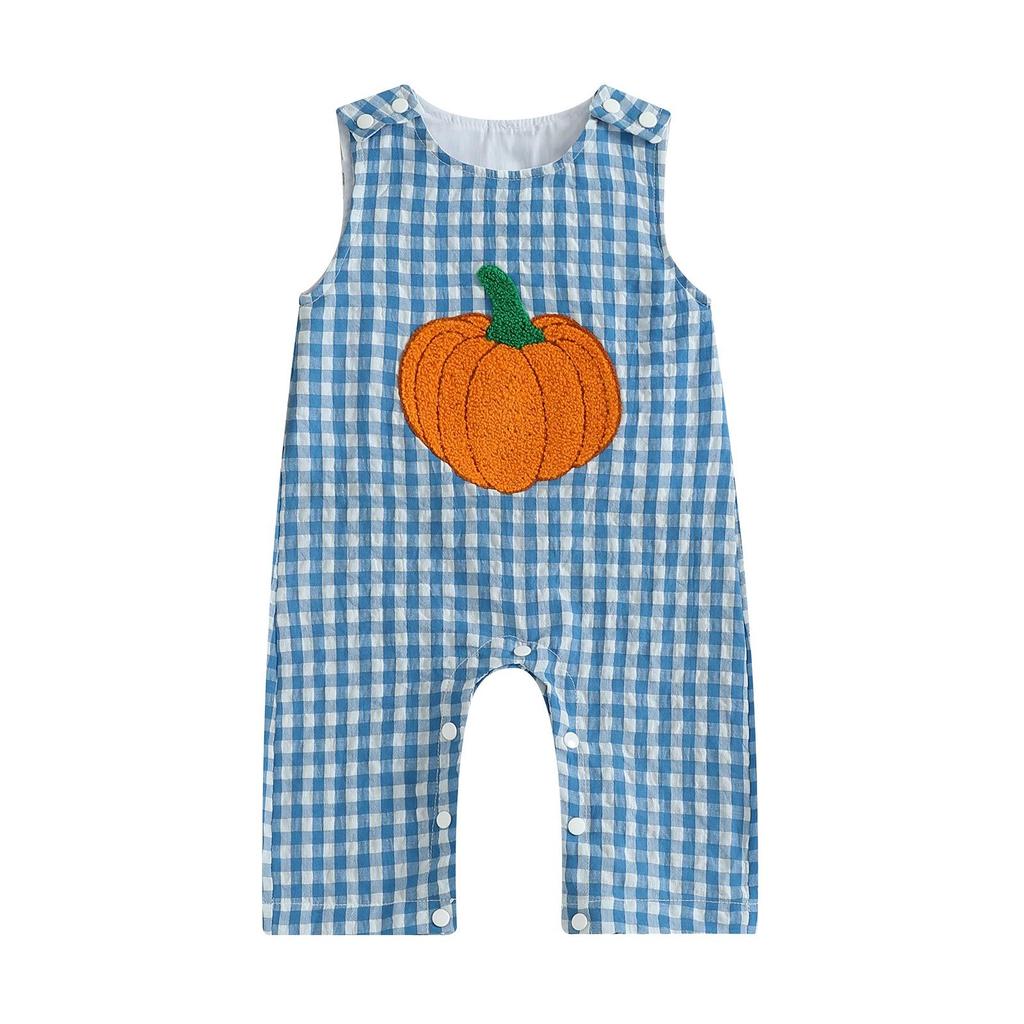 Infant Summer Halloween Ghost/Pumpkin Embroidered Sleeveless Romper