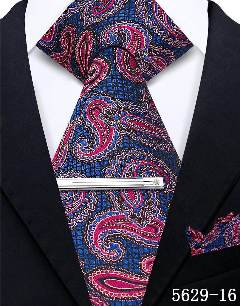 Men's Retro Floral Tie, Pocket Square & Tie Clip Set for Weddings