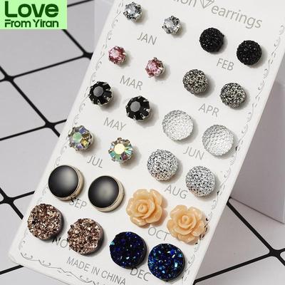 12 Paare/satz Kristall Mode Ohrringe Set Frauen Schmuck Zubehör Piercing Ball Stud Ohrring Kit Neue Ohrringe Für Frauen