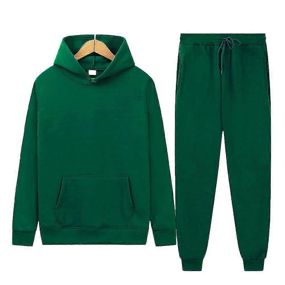 Dark Green#men's Sportswear Solid Colour Fleece Thermal Clothing Autumn And Winter Hoodie @BUGU
