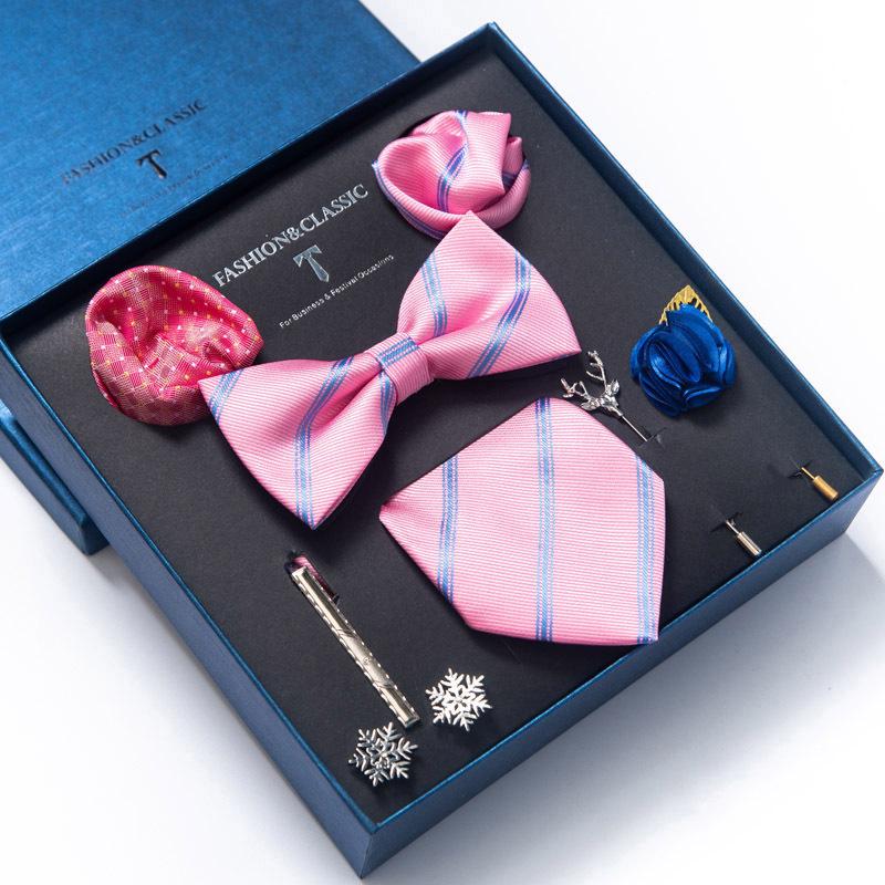 Men's 8-Piece Formal Accessory Set: Bow Tie, Corsage, Brooch, Cufflinks for Weddings.