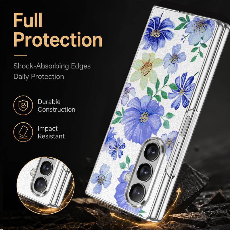 Retro Leaves Flowers Case For Samsung Z Fold 8 Ultra 7 6 5 Hybrid 3in1 Leather Skin Plating Folding Phone Cover For Galaxy Z Fold8 Fold7 Fold6