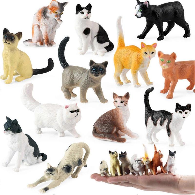 12Pcs Simulation Cat/Dog Figurine Realistic Miniature Cute Animal Figure Model PVC Solid