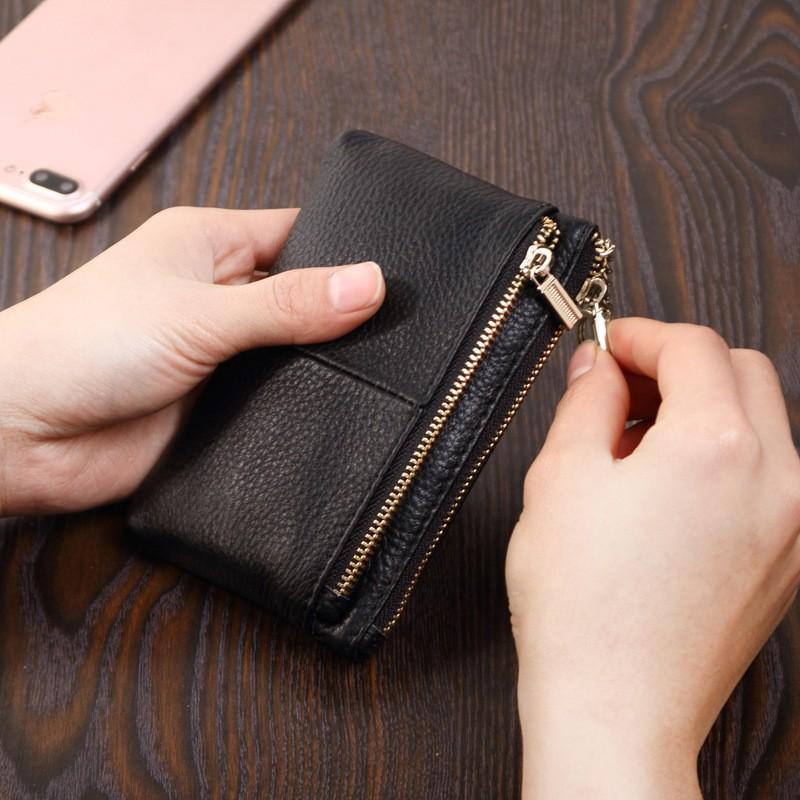 Genuine Leather Change Purse Women's Fashionable Coin Bag Cowhide Zipper Mini Wallet