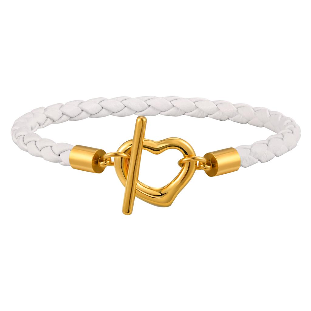 Classic Women's Trendy Flower Heart Shaped OT Lock Braided Leather Bracelet, Fashion Designer Bracelets, Party Jewelry Gift