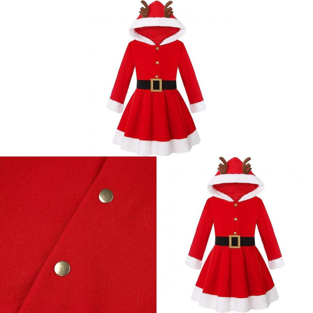 Christmas Girl Costume Dress With Padded Hoodie For Holiday Stage Performances And Dance Shows