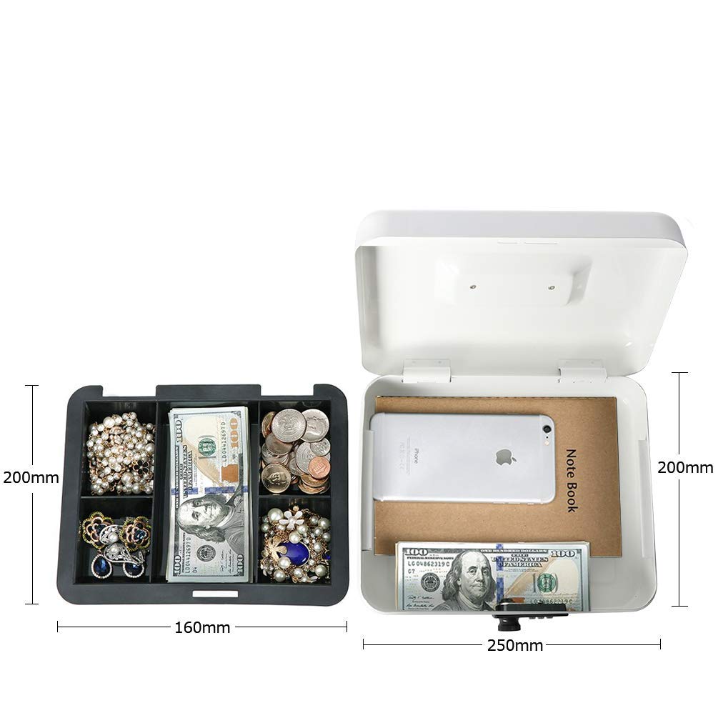 Jssmst (Jessmat) Portable Safe, Dial Lock, Metal, 25x20x9cm, A5 Size, CB0701L (White)