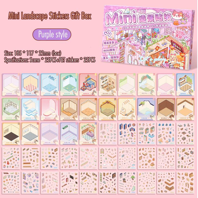 25 Scenes in 1Box Landscape Sticker Collection Box Cartoon Scene DIY Toy Game Festival Birthday Present Gift for Kid Girl Child