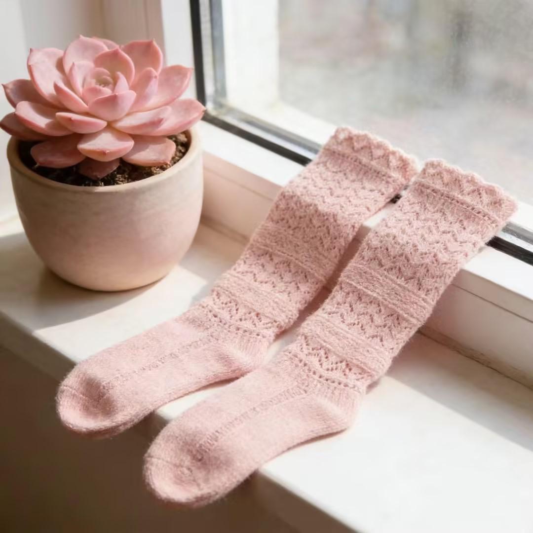 

Универсальные ажурные сетчатые шерстяные гетры выше колена, облегающие, белые, для девочек розовый