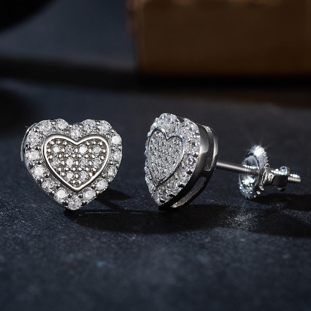 Heart Real Moissanite Women's Stud Earrings 14K White Gold Plated Earring