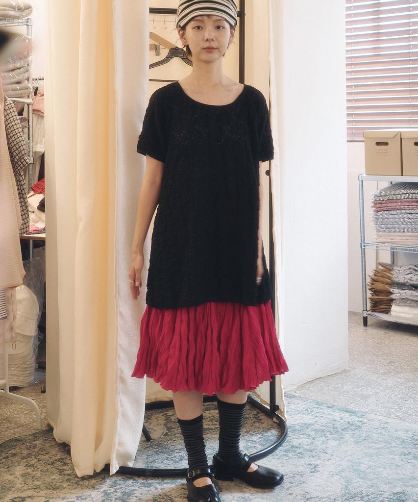 Cookies Wave Crinkle Gored Skirt (Magenta)