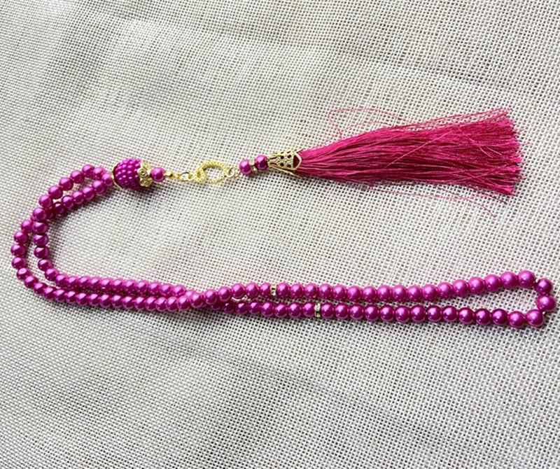 99 Glass Imitation Pearl Tassel Prayer Beads Bracelet Charms, Middle Eastern Design, 6mm Size