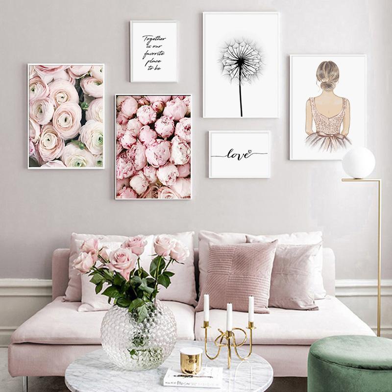 Affiche de fleurs de pivoine, citations d'amour, toile d'art imprimée de pissenlit, peinture moderne, images murales pour décor de salon