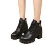 Martin boots women's autumn new high-heeled single boots belt buckle women's shoes thick-heeled short boots round head lace-up bare boots