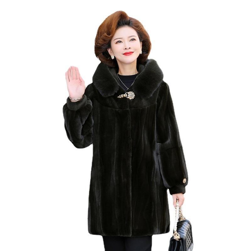 

Осеннее и зимнее платье для мамы, пальто из искусственного меха, женское длинное модное пальто из благородного флиса среднего и старшего возраста, хлопок, имитация норки XL