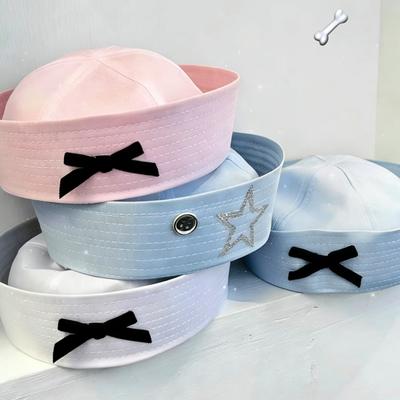 Schleifen-Barettkappe Y2K Rosa Weiß Marineblau Hut Kuppelkappe Klappschirm Matrosenhut Krankenschwester Cosplay Hut Y2K Süße Uniformhüte Krankenschwester Cosplay