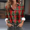Skjortebluse for kvinner Juletrykkknapp Langermet Casual Basic skjortekrage Vanlig topp
