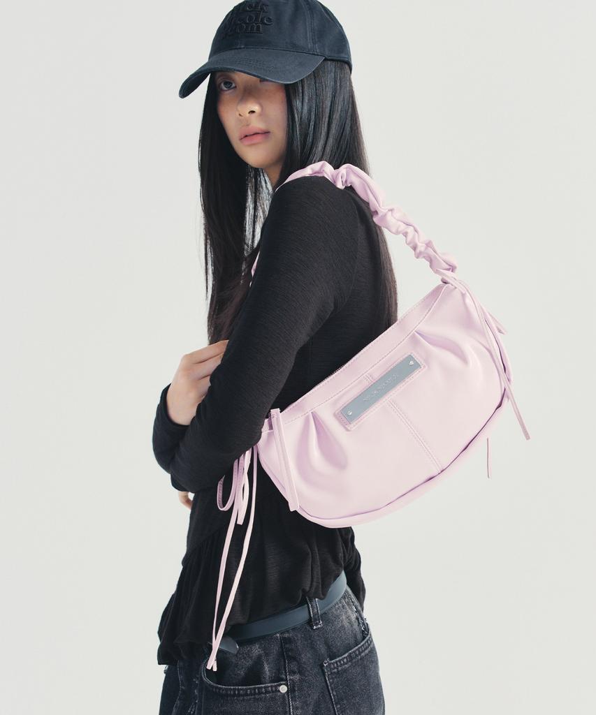 Nick&Nicole Crystal Shirring Ribbon Round Bag_Baby Pink