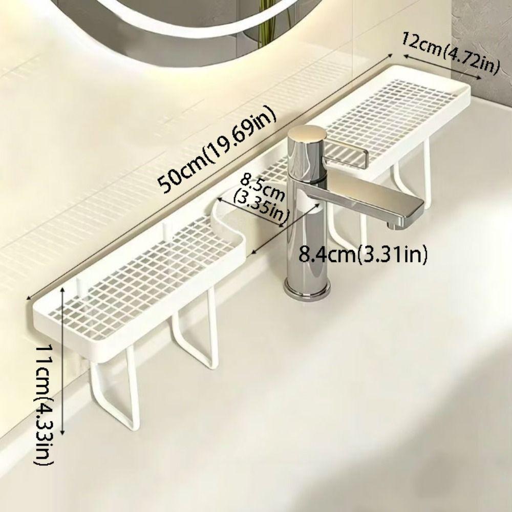 No-Drill Faucet Sink Shelf Large Capacity Faucet Drain Organizer  Mirror Front