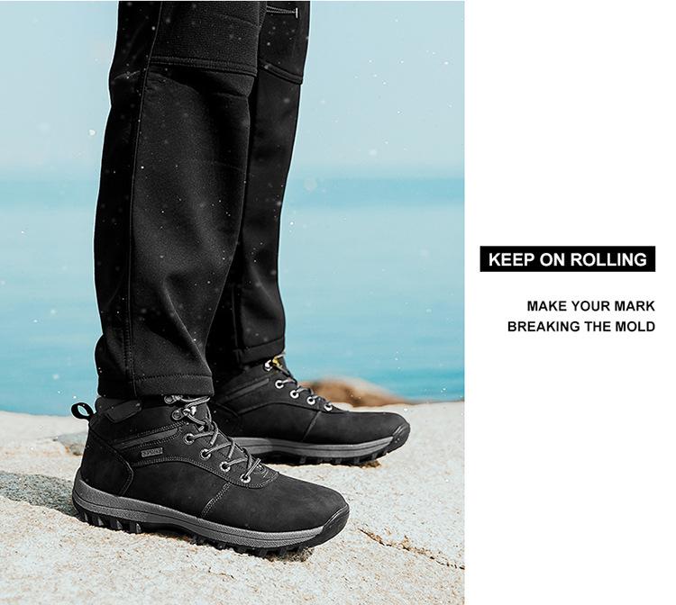 Men's 2025 Winter Velvet-Lined Snow Boots with Thick Soles - Warm Cotton Shoes for Teens In Cold Climates