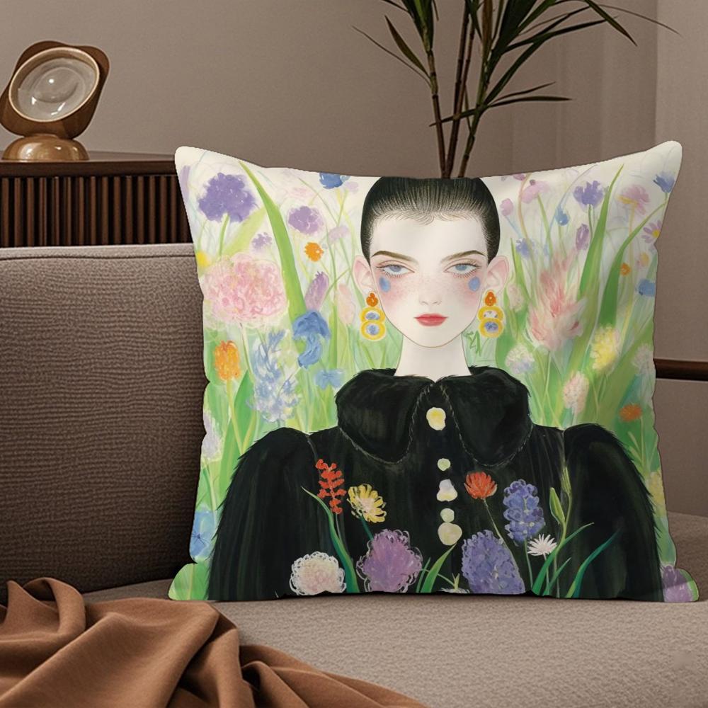 1PC Fashion Illustration Cushion Cover Plush Fabric Soft DoubleSided Printed Sofa Warm Winter Home Child Gift Pillow Case