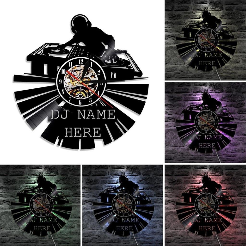 Vintage Vinyl Record Wall Clock With Led Light Backlight Handmade 3d Hollow Geometric Design