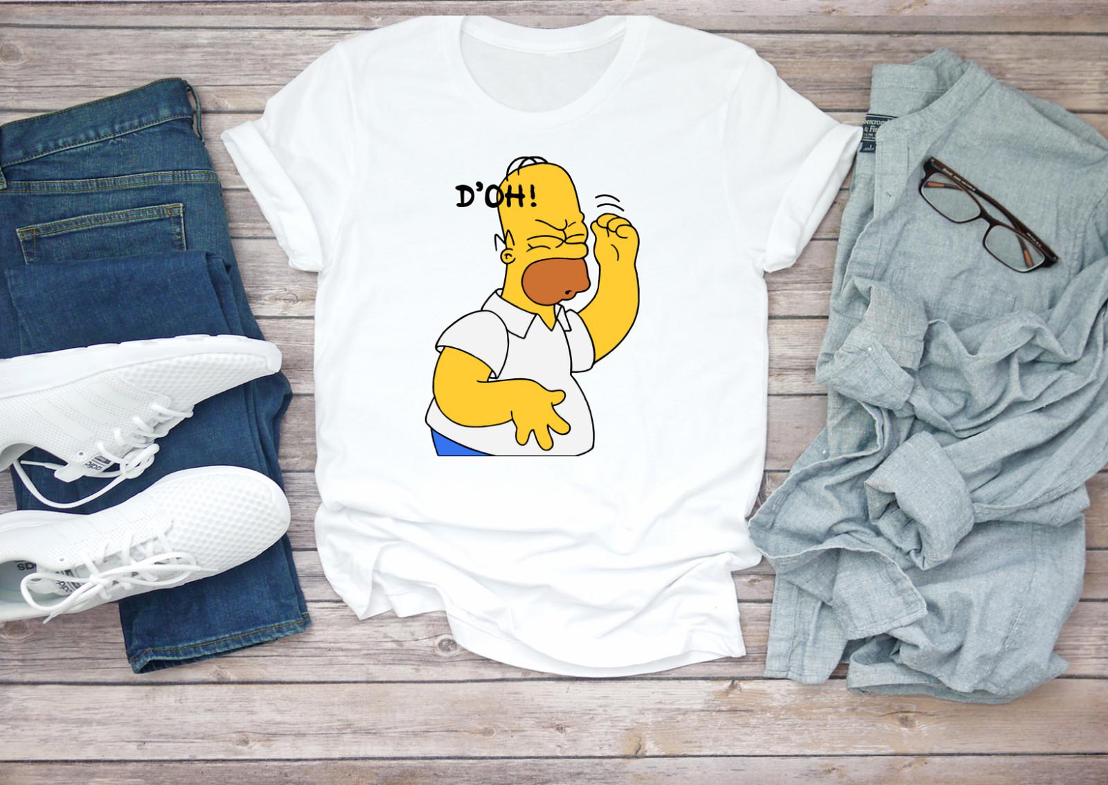 Homer Simpson Simpsons Short Sleeve White Black Men T-shirt G087 XL