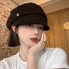 Vintage Pleated Black Beret Female Autumn and Winter Face Small Octagonal Hat Big Head Circumference Newsboy Painter Hat