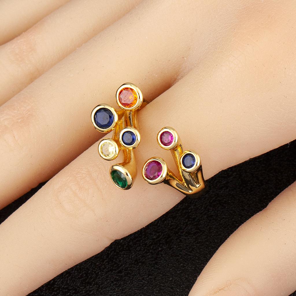 Nidin High Quality Inlaid Colorful Zircon Open Rings Adjustable For Women Men Personality Design Finger Jewelry Gift Wholesale