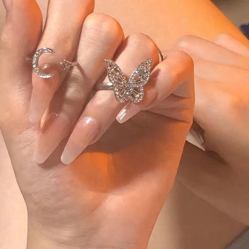 Silver Diamond Butterfly Ring: Niche Original Design for Women, Super Shiny, Gentle and Elegant Style, Adjustable Fit.