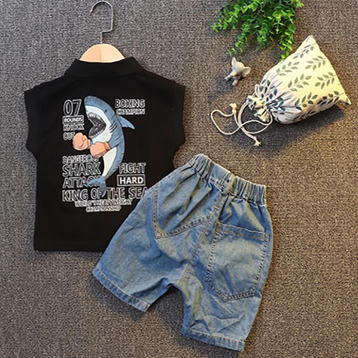 Summer Children's Suit Boys' Sleeveless Baby Jeans T-shirt Korean Version Lapel Two Piece Children's Suit