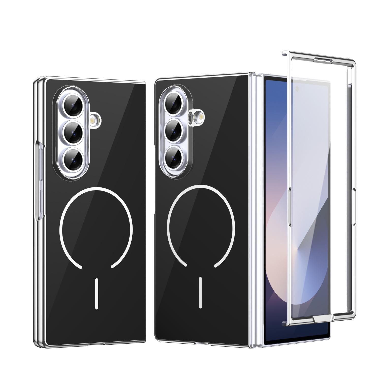 For Z Fold7/6 Metallic Electroplated Glass Back Wireless Magnetic Attraction Anti-Fall Shell Film Case Samsung-z fold7