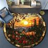 Deer Sunset Round Area Rug,Carpet Rug for Living Room Bedroom Sofa Playroom Decor,Non-slip Floor Mat