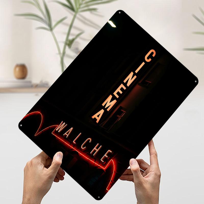 Cinema Neon Sign Poster Customized Wall Art Vintage Metal Signs Retro Tin Plaque for Man Cave Wand Deko Apartment Decoration 20x30cm（7.8x11.8inch）