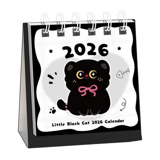 2026 Mini Tischkalender Kawaii Delfin Bär Katze Bilder Bürodeko mit Spiralbindung