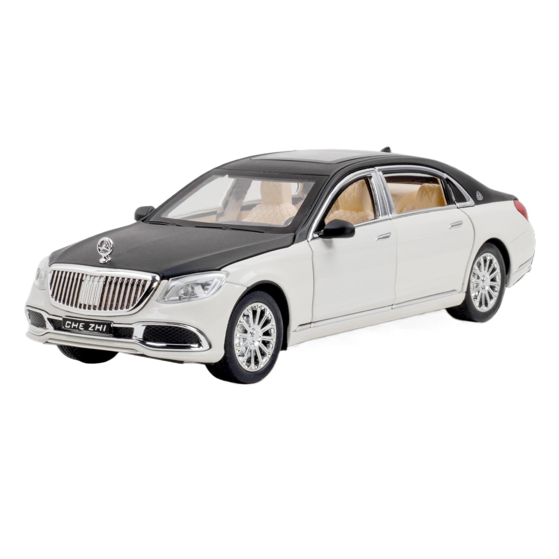 

1/24 Модель іграшкової машини Maybach AMG S600, литий металевий мініатюрний колекційний екземпляр з інерційним механізмом, звуком та світлом, подарунок для хлопчика білий
