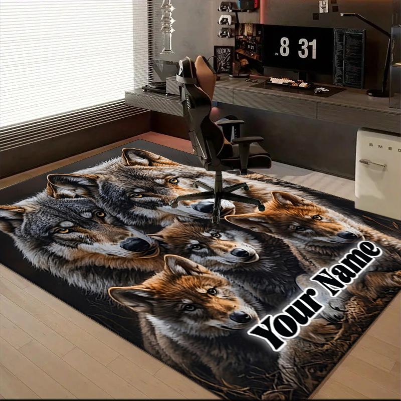1PC Custom Name Wolf Family Portrait Theme Floor Mat Ideal for Living Room, Game Rooms, Office, Bedroom,Floor Mat Playful Design47