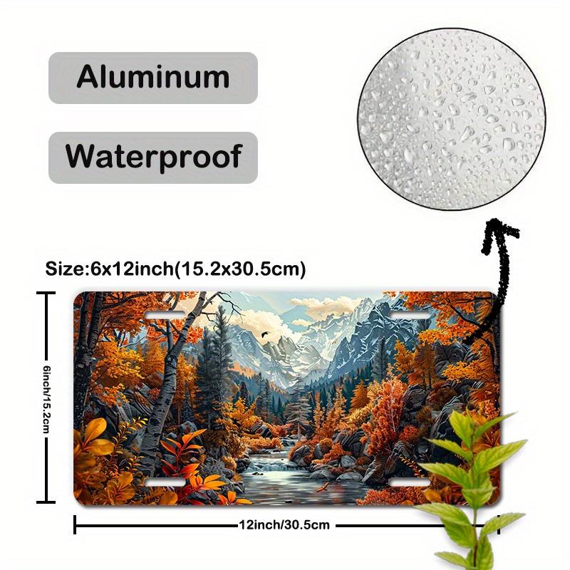 

Autumn Mountain Stream Landscape with Fall Foliage Waterproof Aluminum Tin Painting x Inch License Plate Shape Nature Metal 15x30cm(5.9x7.8inch)