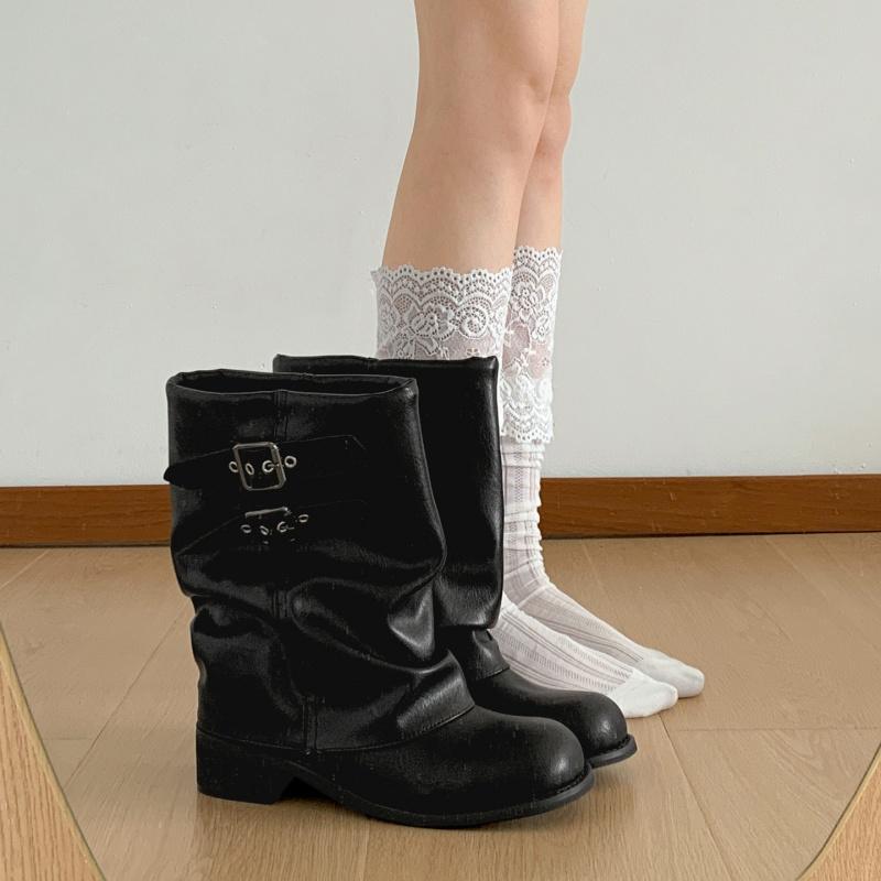 Fashion Cowgirl Boots 2025 Autumn Vintage Western Thick Heels Women Boots Fashion Belt Buckle Slip On Mordern Short Boots Mujer
