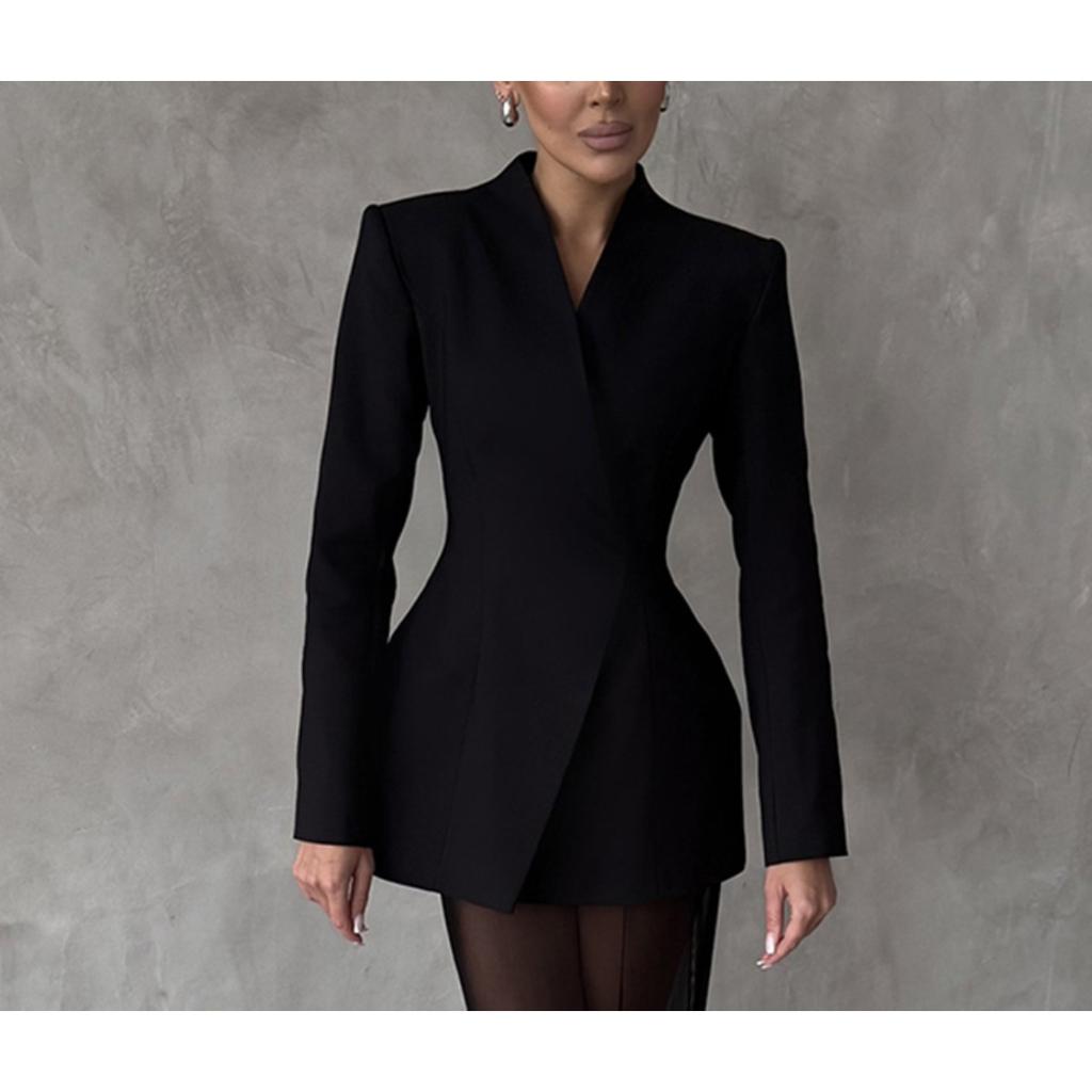Completo Due Pezzi Donna Lento Blazer Manica Lunga Gonna Lunga Maxi in Rete Vita Elastica Completo Coordinato in Raso