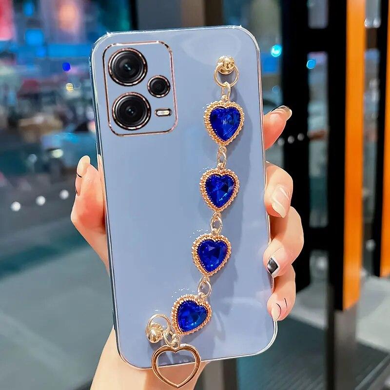 Fashion Diamond Bracelet Chain Silicone Case for Xiaomi 13T Pro Redmi Note 12 Pro 11 9s 10s 8 10 9 Pro Plating Protection Cover