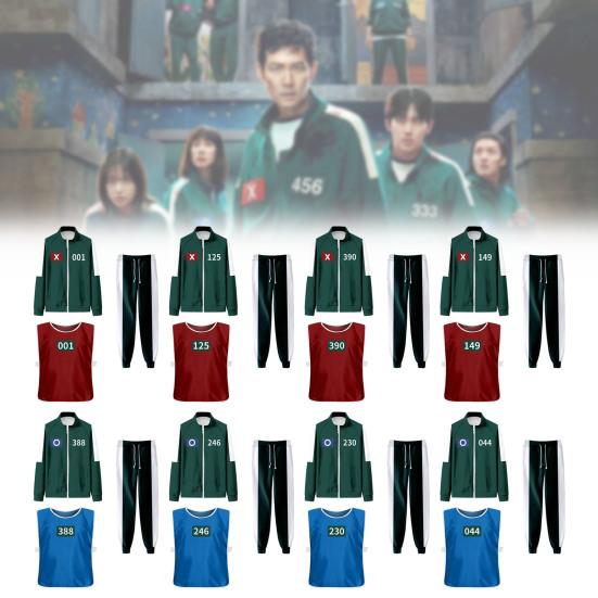 Kostým Hry oliheň 3. série Třídílný set Korea Převlek Pánský oblek pro Tým Modrý Sportovní Unisex Mikiny Sportovní oblek