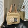 Trendy Canvas Shoulder Bag for Women Large Capacity Cute Bear Print Lunch Tote Handle Bag Comfortable and Texture Storage Bags