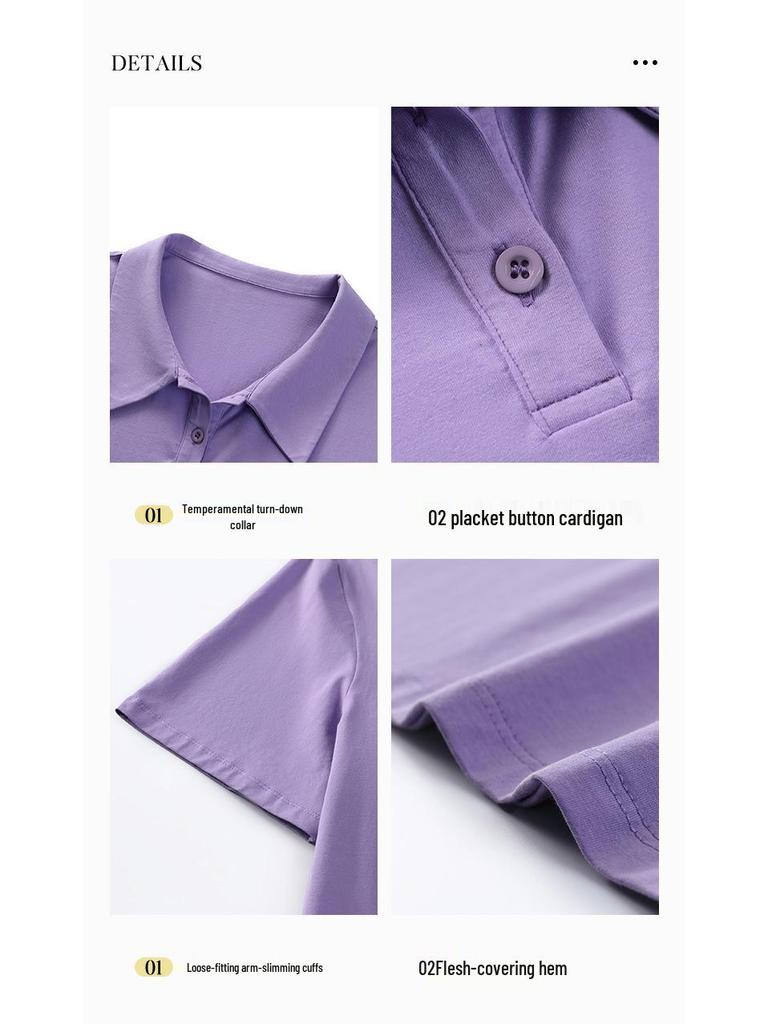 Wysokiej jakości podstawowa damska koszulka polo w dużym rozmiarze o luźnym kroju - bawełniana koszulka z krótkim rękawem na lato