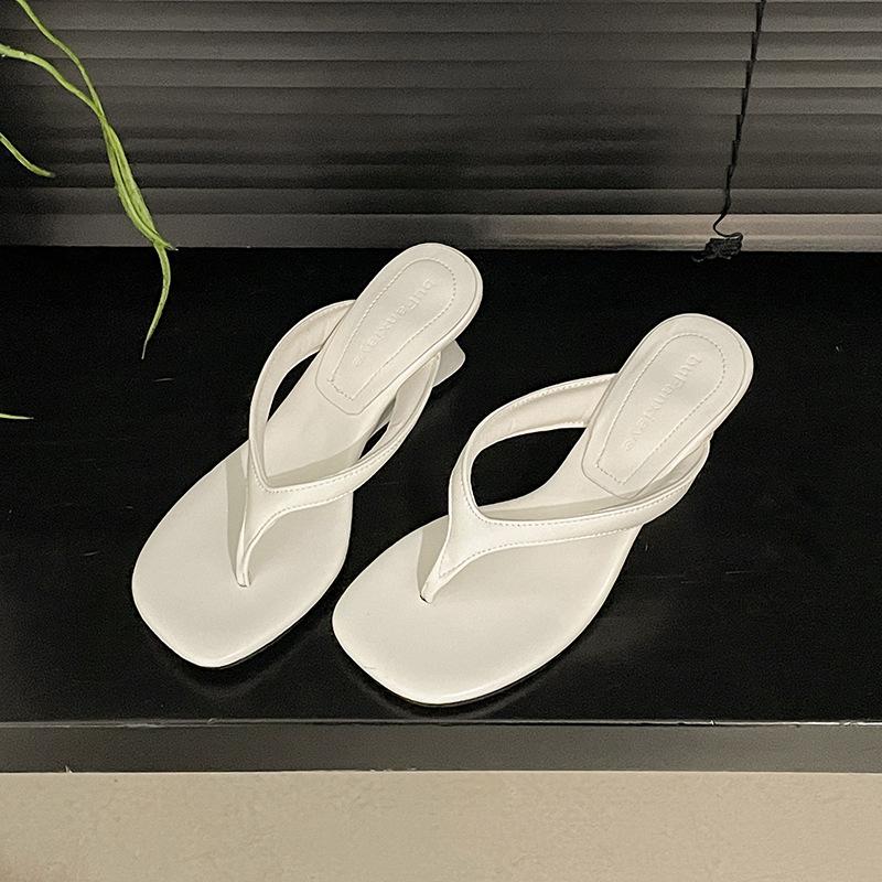Fashion Women High-heeled Slippers 2025 Summer Clip Toe Flip Flop Fashion Pumps French Wedge Sandals Square Toe Ladies Shoes Sandalias
