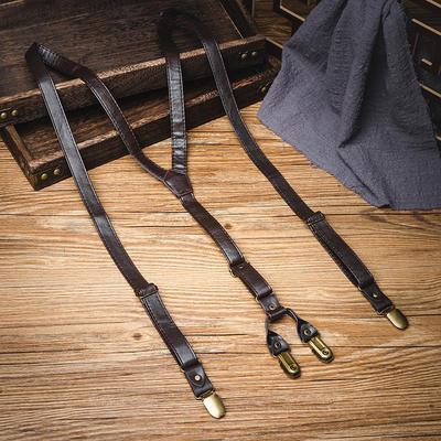 Tirantes Unisex en Forma de Y de Cuero Retro Británico para Café