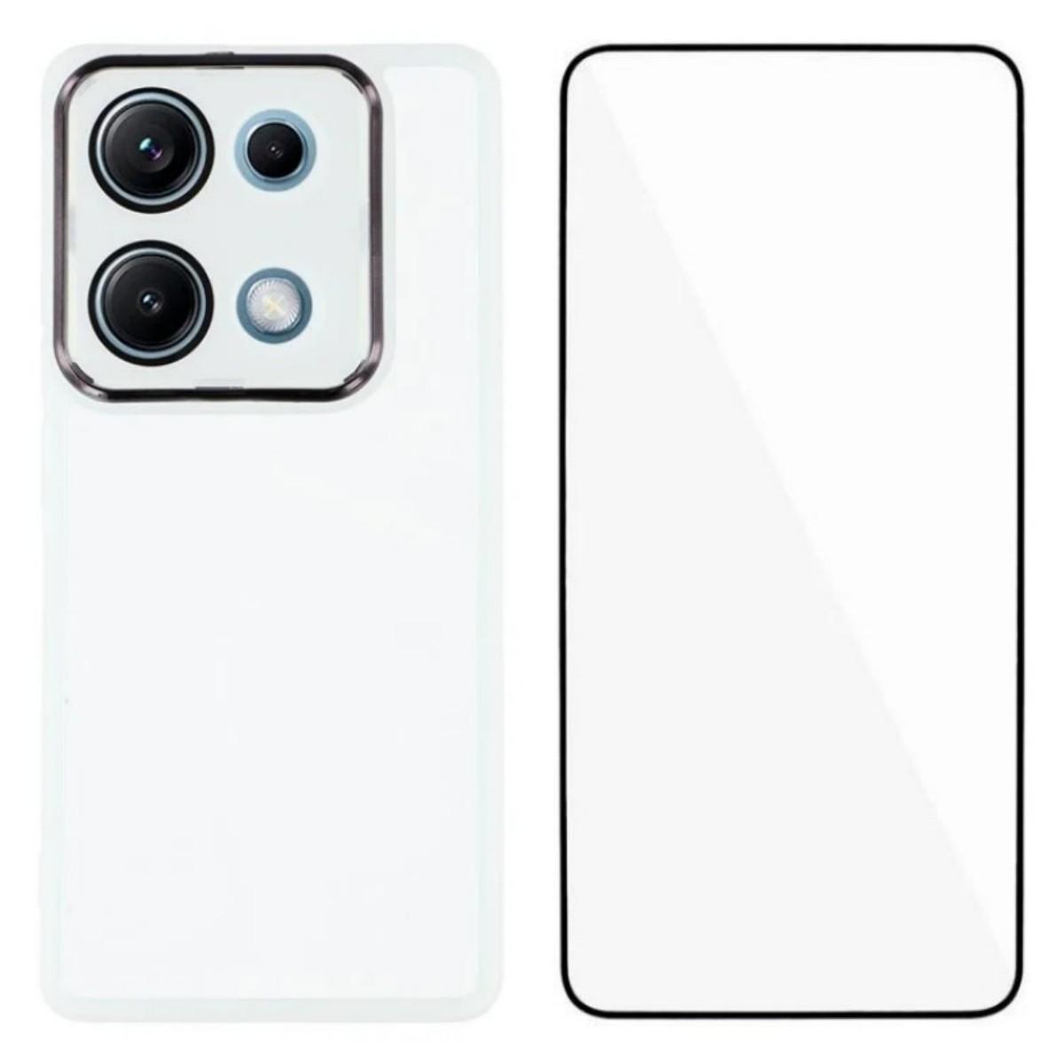 

For Xiaomi Redmi Note 14S 4G TPU Case WANLONFENG DKSM Series Electroplated Frame Back Cover with Tempered Glass White