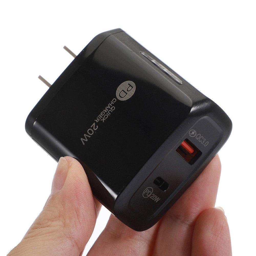 20W PD+QC3.0 Dual Port Fast Charging Travel Charger with Light