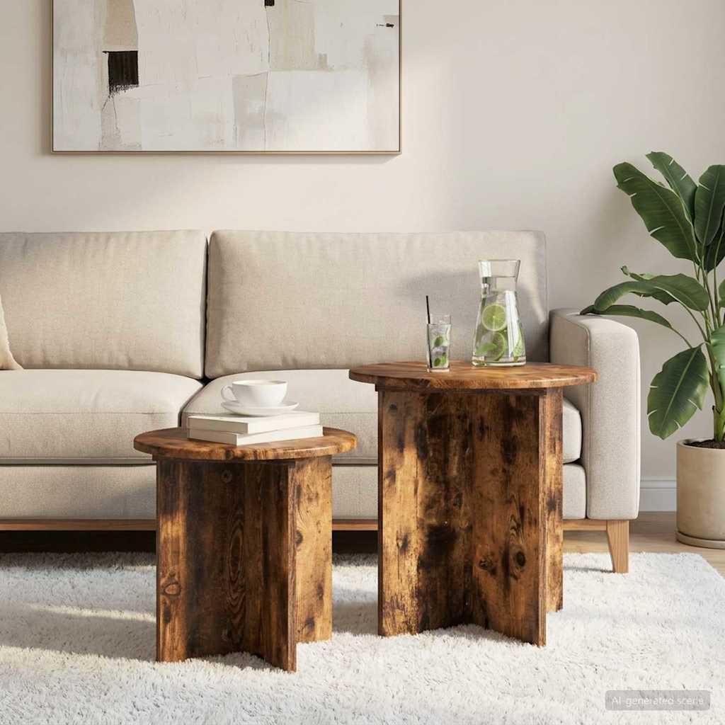 Side Table Set 2 pcs Smoked Oak Wood Based Material